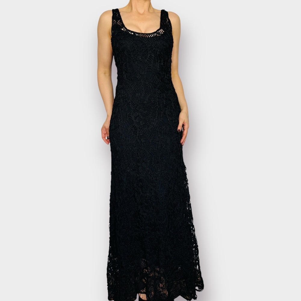 Ralph Lauren Blue Label Crochet Black Lace Maxi Dress